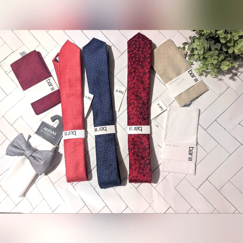 (BUNDLE)Bar III Tie And Pocket Square Collection Elegant Accessories